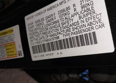 2019 Honda Accord Ex из США, поврежденный, VIN 1HGCV1F44KA157088